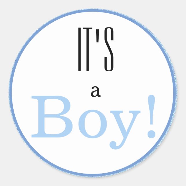 It's a Boy! Blue Faux Glitter Classic Round Sticker (Front)