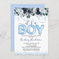 It's a Boy Blue Floral Baby Shower Invitation