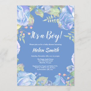 It's A Boy Blue Floral Baby Shower Invitation