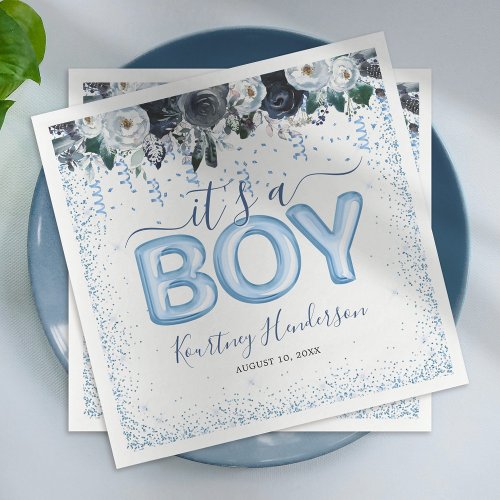 Its a Boy Blue Floral Baby Shower Napkins