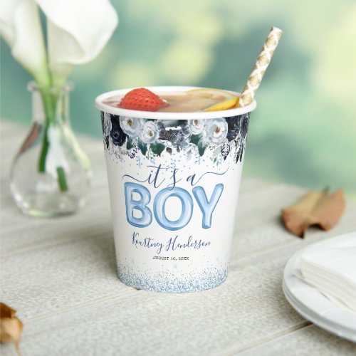 Its a Boy Blue Floral Baby Shower Paper Cups