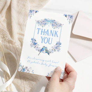 It's a Boy Blue Floral Crest Thank You Card