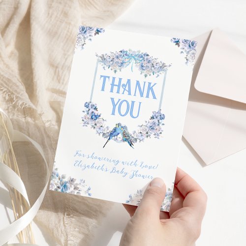 Its a Boy Blue Floral Crest Thank You Card