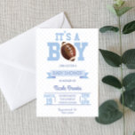 It's A Boy! Blue Football Baby Shower Invitation<br><div class="desc">This is a football themed invitation with a blue polka dot design. It's a boy! The design is simple and minimal.</div>