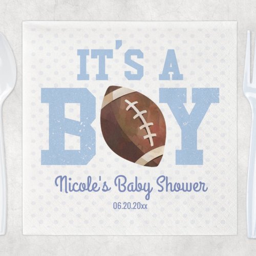 Its A Boy Blue Football Baby Shower Napkins