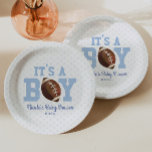It's A Boy! Blue Football Baby Shower Paper Plates<br><div class="desc">These are football themed paper plates with a blue polka dot design. It's a boy! The design is simple and minimal.</div>
