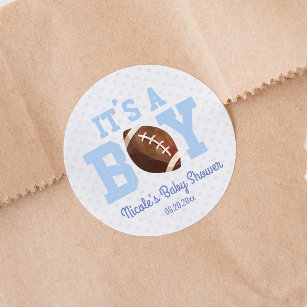It's A Boy! Blue Football Baby Shower Party Favor Classic Round Sticker