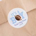 It's A Boy! Blue Football Baby Shower Party Favor Classic Round Sticker<br><div class="desc">These are football themed party favor stickers with a blue polka dot design. It's a boy! The design is simple and minimal.</div>