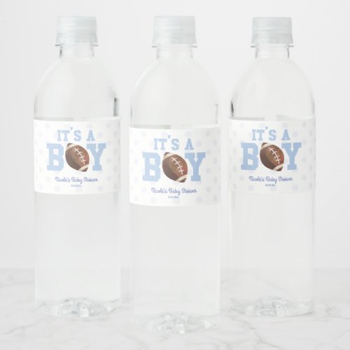 Its A Boy Blue Football Baby Shower Water Bottle Label