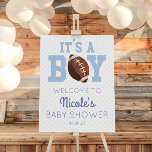 It's A Boy! Blue Football Baby Shower Welcome Sign<br><div class="desc">This is a football themed welcome sign with a blue polka dot design. It's a boy! The design is simple and minimal.</div>