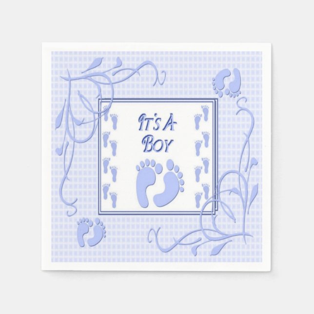 It's A Boy Blue Footprints Baby Shower Napkins (Front)