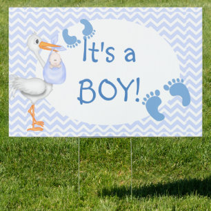 It's A Boy Blue Footprints Stork Sign