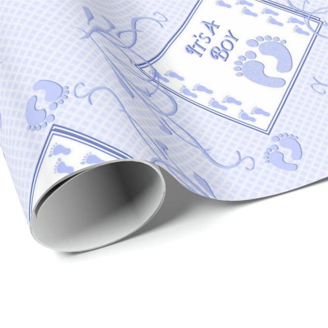 It's A Boy Blue Footprints Wrapping Paper (Roll Corner)