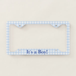 It's a Boy Blue Gingham New Baby Announcement License Plate Frame