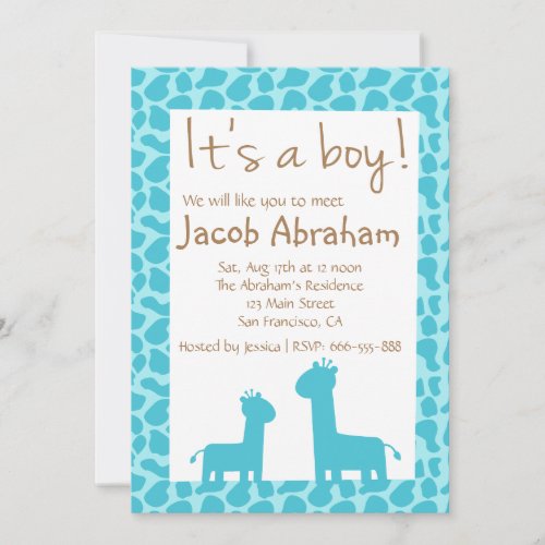 Its a Boy Blue Giraffe Silhouettes Baby Boy Shower Invitation