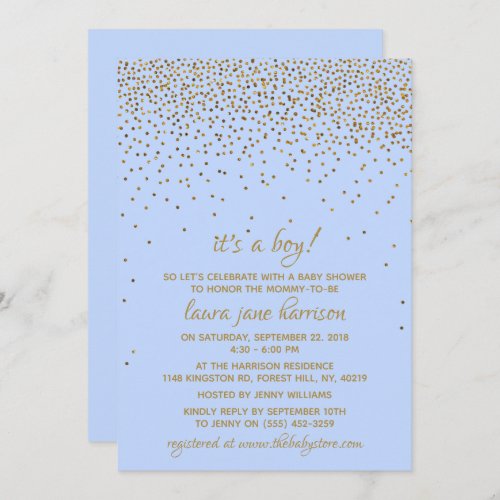 Its a Boy Blue  Gold Confetti Baby Shower Invitation