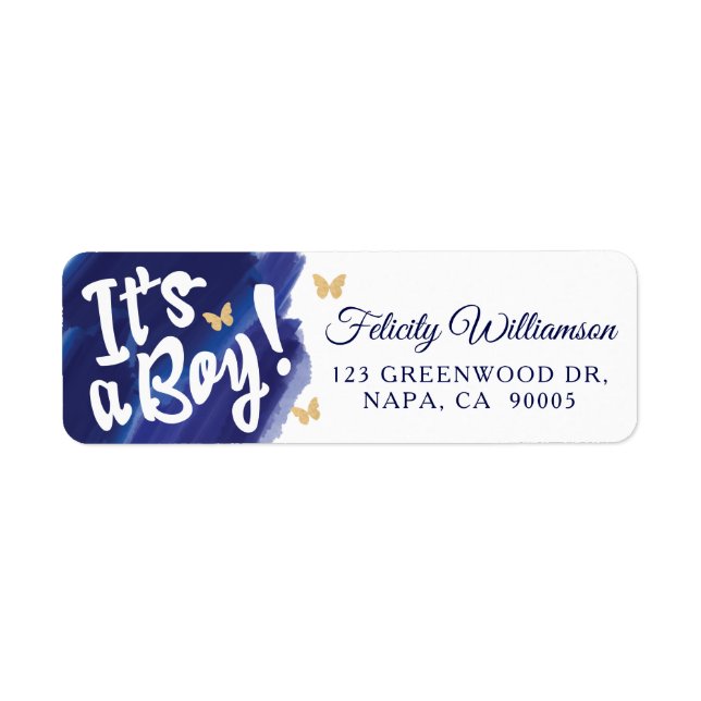 It's a Boy Blue & Gold Watercolour Baby Shower Label (Front)