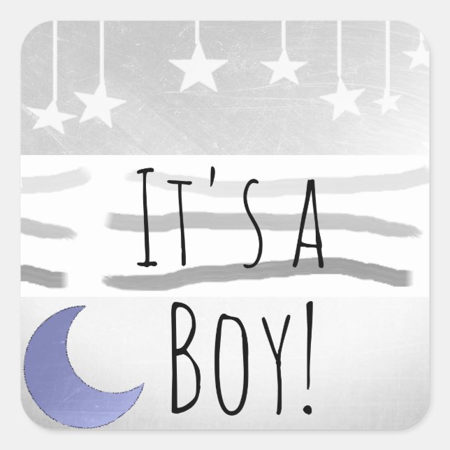 It's a Boy Blue Gray Moon and Stars Square Sticker (Front)
