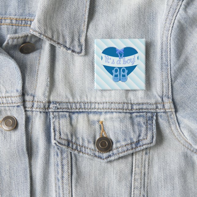It's a boy Blue Heart Bow Shoes Baby Boy Shower Pinback Button (In Situ)