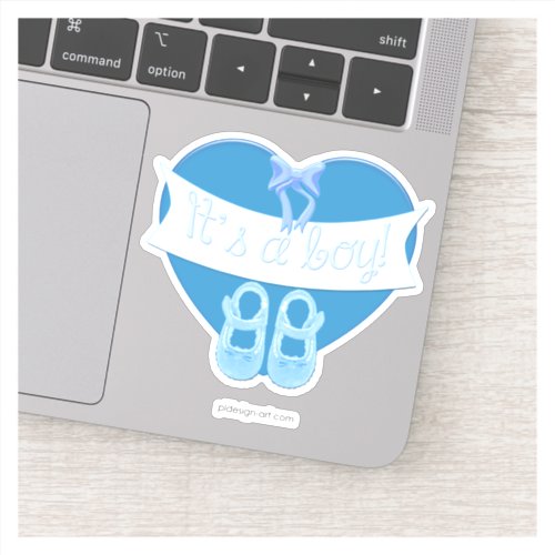 Its a boy Blue Heart Bow Shoes Baby Boy Shower Sticker