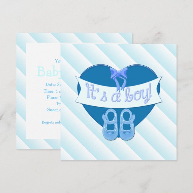 It's a boy Blue Heart Shoes Baby Boy Shower Invite (Front/Back)
