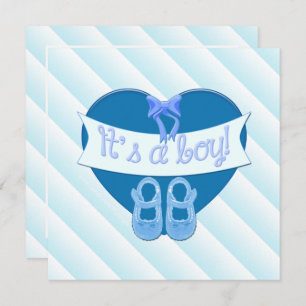 It's a boy Blue Heart Shoes Baby Boy Shower Invite