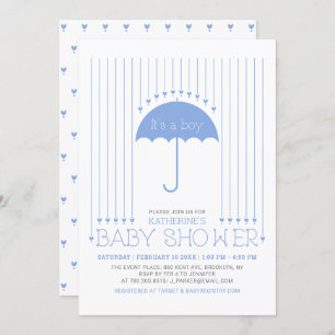 It's a boy   Blue Hearts & Umbrella Baby Shower Invitation