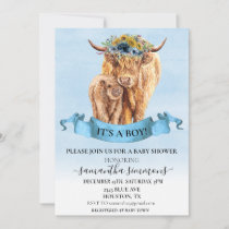It's a Boy Blue Highland Cow Calf Baby Shower  Invitation
