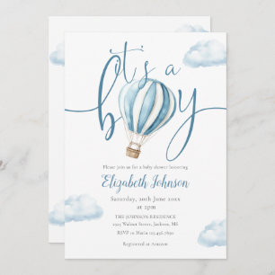 Its A Boy Blue Hot Air Balloon Baby Shower Invitation