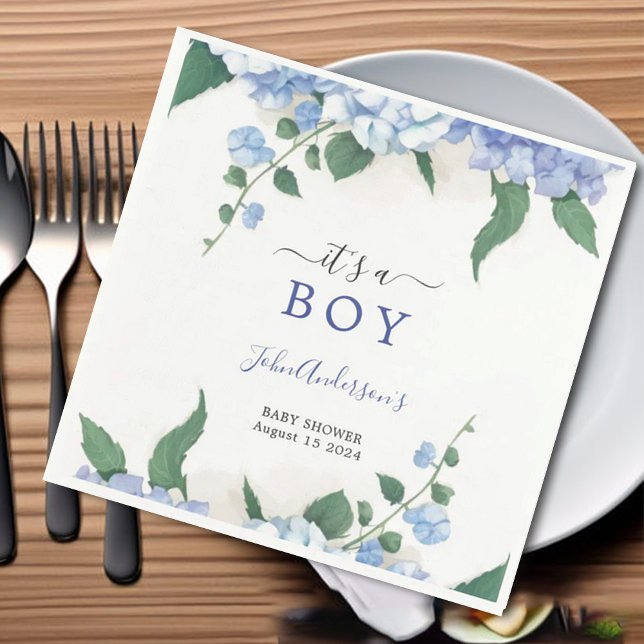  It's A Boy Blue Hydrangea Botanical Baby Shower Napkins (Creator Uploaded)