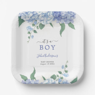 It's A Boy Blue Hydrangea Botanical Baby Shower Paper Plates