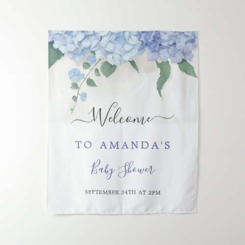  Its A Boy Blue Hydrangea Botanical Baby Shower Tapestry