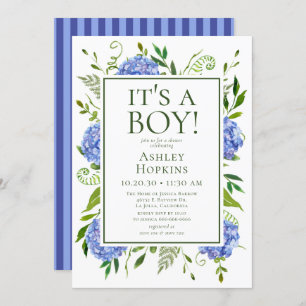 It's A Boy Blue Hydrangeas Baby Shower Invitation
