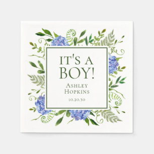 It's A Boy Blue Hydrangeas Boy Baby Shower Napkins