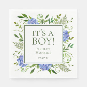 It's A Boy Blue Hydrangeas Boy Baby Shower Napkins