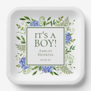 It's A Boy Blue Hydrangeas Boy Baby Shower Paper Plates