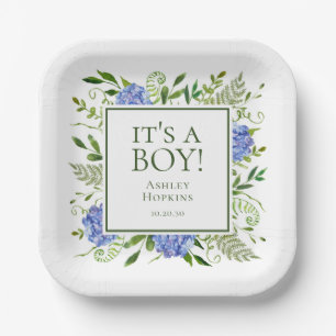 It's A Boy Blue Hydrangeas Boy Baby Shower Paper Plates
