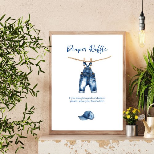 Its a boy blue jeans baby shower diaper raffle poster