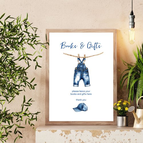 Its a boy blue jeans baby shower gifts table sign