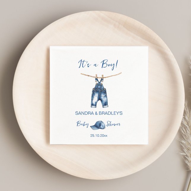 It's a boy blue jeans baby shower template napkins (It's a boy blue jeans baby shower template napkins personalized baby shower tableware decor simple)