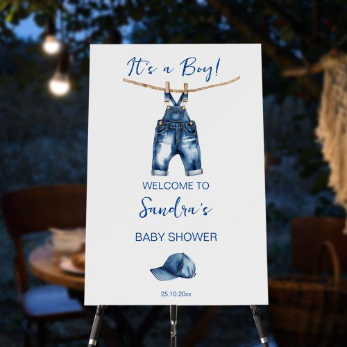 Its a boy blue jeans baby shower welcome sign
