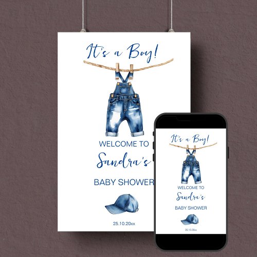 Its a boy blue jeans baby shower welcome sign