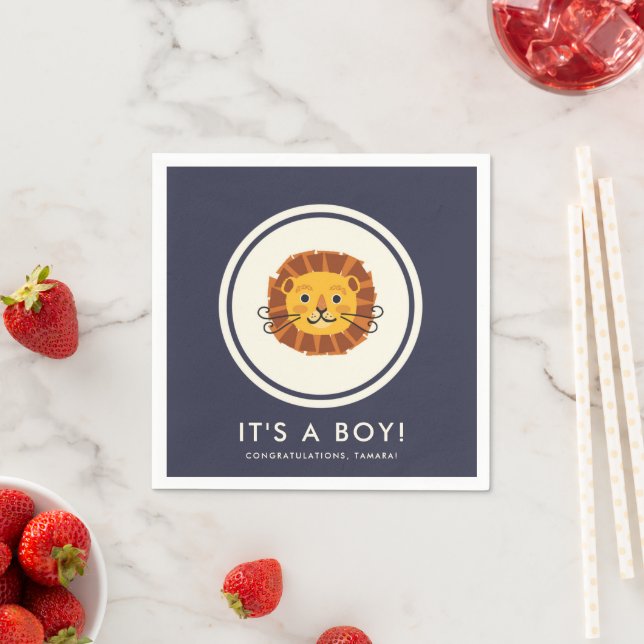 It's a Boy Blue Lion Jungle Safari Baby Shower  Napkins (Insitu)