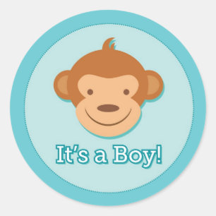 It's a Boy! - Blue Monkey Stickers - Round
