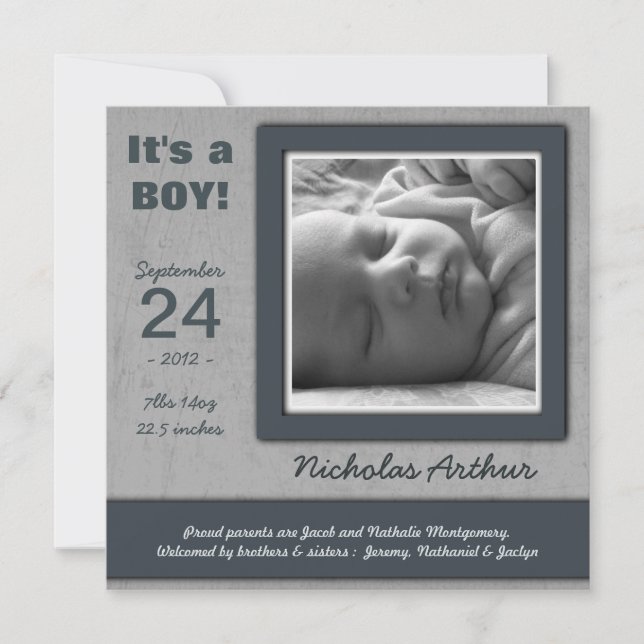 It's a BOY! Blue Newborn Baby Birth Announcement (Front)