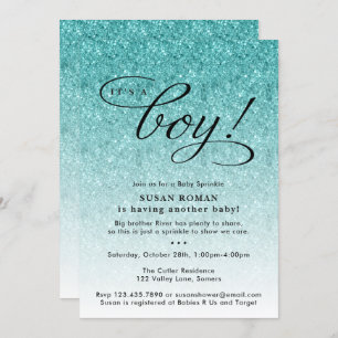It's a Boy Blue Ombre Glitter Baby Sprinkle Shower Invitation