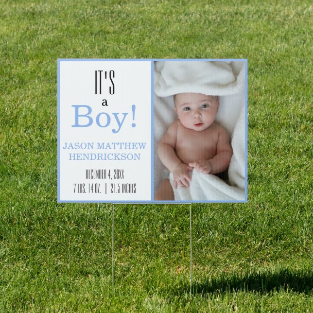 It's a Boy! Blue Photo Baby Announcement Yard Sign (Insitu)