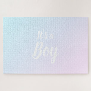 It's a Boy blue pink gradient ombre gender reveal Jigsaw Puzzle