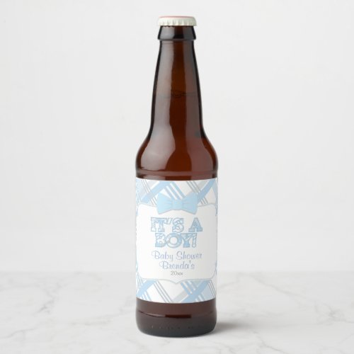 Its A Boy Blue Plaid Baby Shower Beer Bottle Label