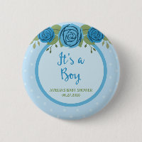 It's a Boy Blue Polka Dot and Floral Baby Shower Button